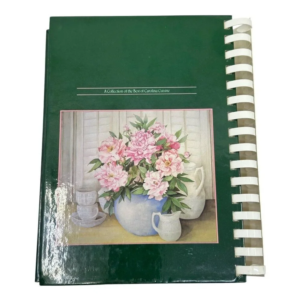 Southern Elegance Green Spiral-Bound Cookbook With Floral‎ Cover & Recipes 1987